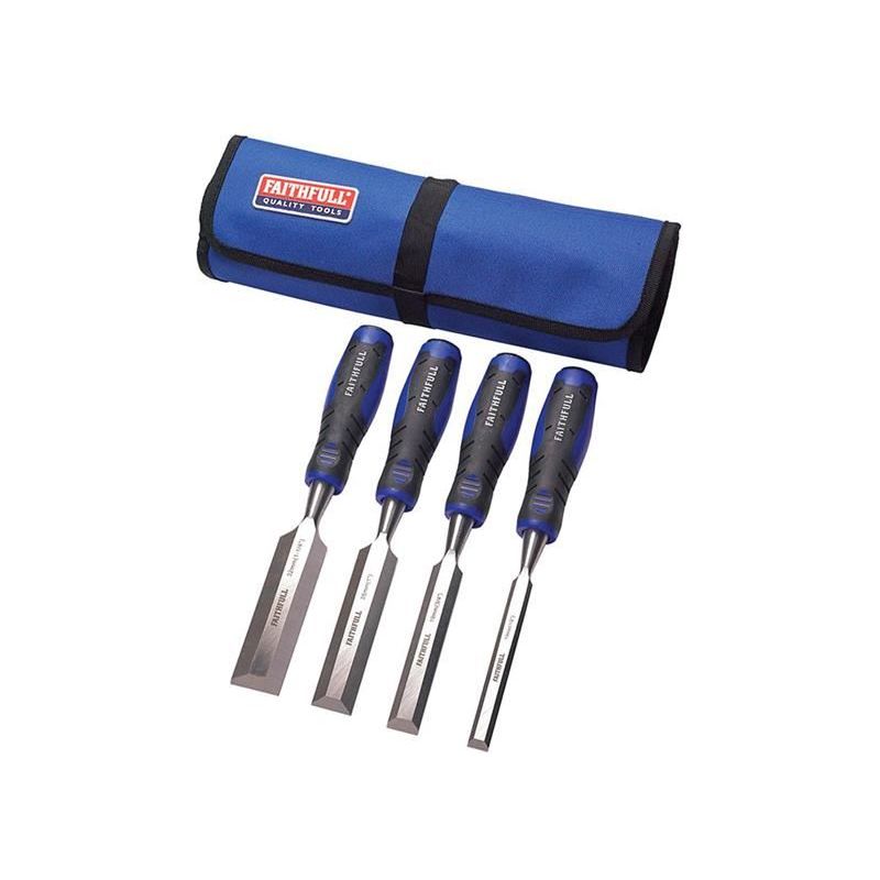 Faithfull Soft Grip Chisel Set + Chisel Roll, 4 Piece Faithfull - Dynamic Drive