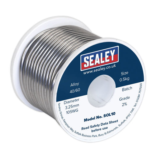 Sealey Solder Wire Quick Flow 3.25mm/10SWG 40/60 0.5kg Reel SOL10 Sealey - Dynamic Drive