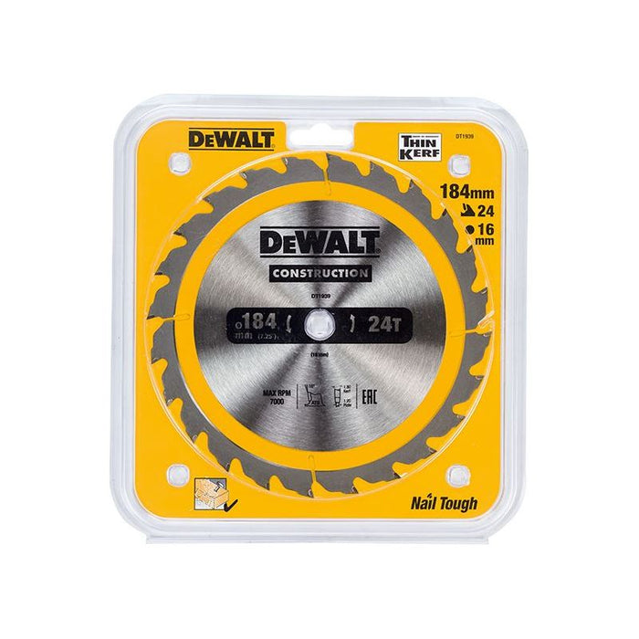 Dewalt Power Tools Portable Construction Circular Saw Blade 184 x 16mm x 24T DeWALT Power Tools - Dynamic Drive