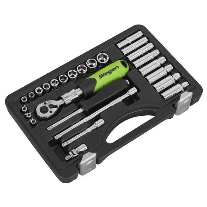 Siegen Socket Set Extending Ratchet 1/4"Sq Drive 26pc S01286 Siegen - Dynamic Drive
