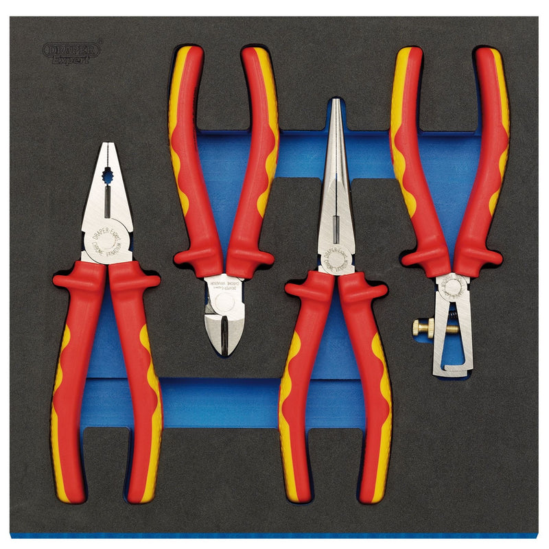 Draper VDE Approved Fully Insulated Plier Set in 1/2 Drawer EVA Insert Tray (4 P Draper - Dynamic Drive