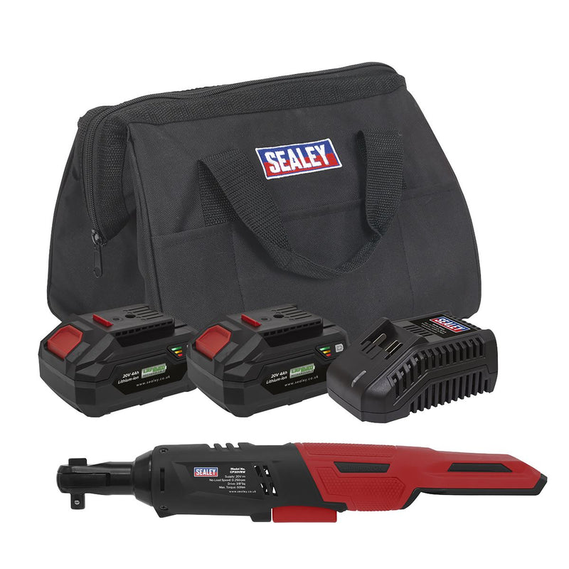 Sealey Cordless Ratchet Wrench 3/8"Sq Drive Kit 20V SV20 Series 2 Batteries Sealey - Dynamic Drive