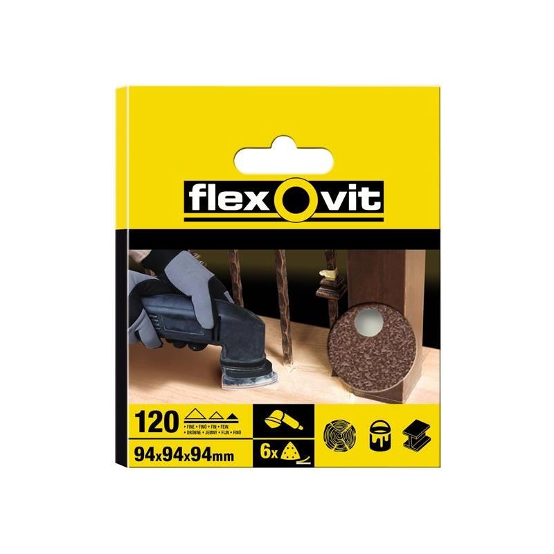 Flexovit Delta Hook & Loop Sanding Sheets 94mm Fine 120G (Pack 6) Flexovit - Dynamic Drive