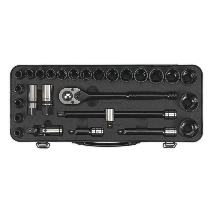 Sealey Socket Set 28pc 1/2"Sq Dr 6pt WallDrive Metric Black Series AK7972 Sealey  - Dynamic Drive