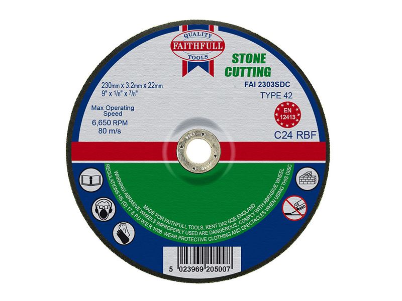 Faithfull Depressed Centre Stone Cutting Disc 230 x 3.2 x 22.23mm Faithfull - Dynamic Drive