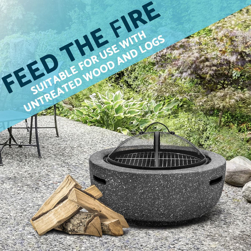 Dellonda Round MgO Fire Pit with BBQ Grill Ø60cm Safety Mesh Screen - Dark Grey Dellonda - Dynamic Drive