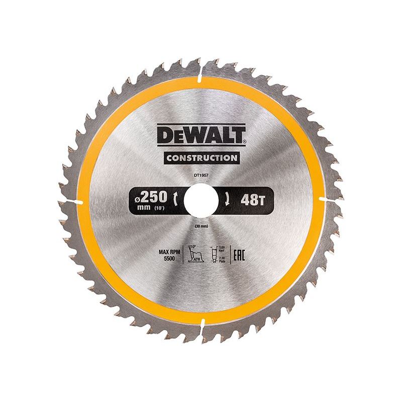 Dewalt Power Tools Stationary Construction Circular Saw Blade 250 x 30mm x 48T DeWALT Power Tools - Dynamic Drive