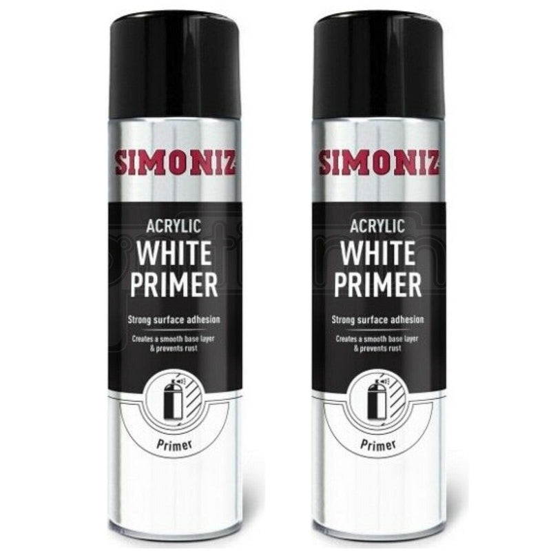 2x Simoniz Large Acrylic White Aerosol Smooth Primer Car Spray Paint 500ml Simoniz  - Dynamic Drive