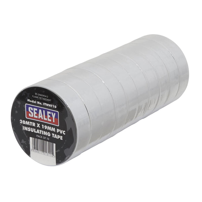 Sealey PVC Insulating Tape 19mm x 20m White Pack of 10 ITWHT10 Sealey - Dynamic Drive
