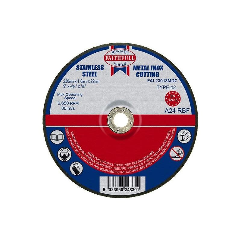 Faithfull Depressed Centre Stainless Steel Cutting Disc 230 x 1.8 x 22.23mm Faithfull - Dynamic Drive