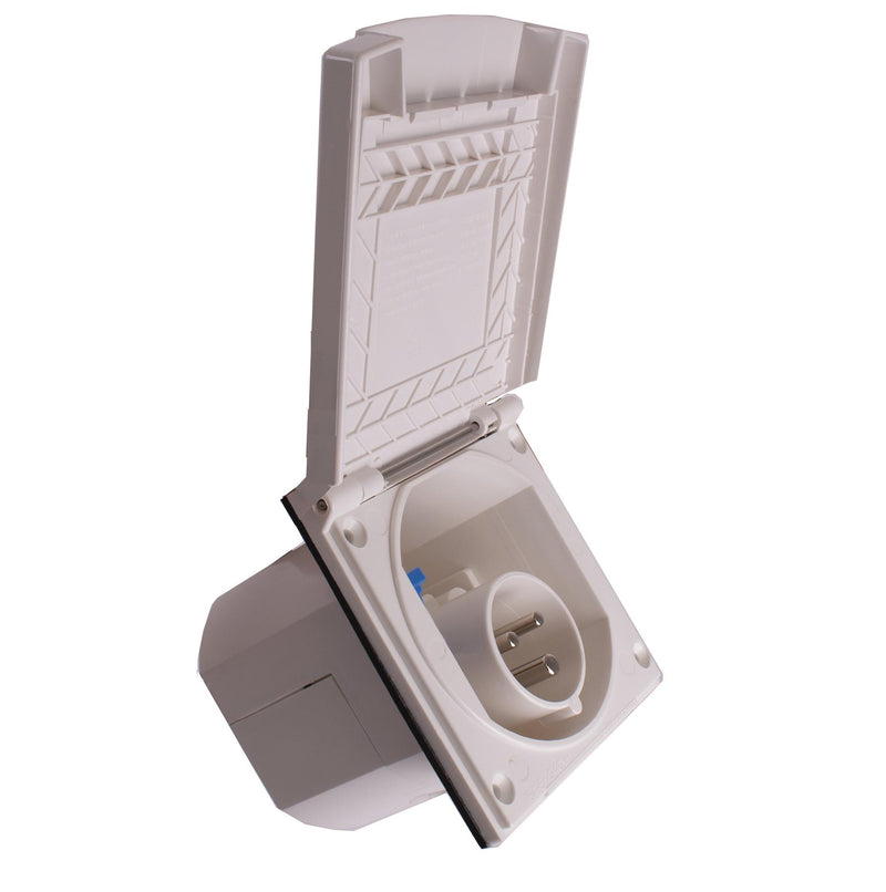 Flush Fitting White Mains Hook Up Inlet Socket Caravan Motorhome Camper Flap Powerpart  - Dynamic Drive