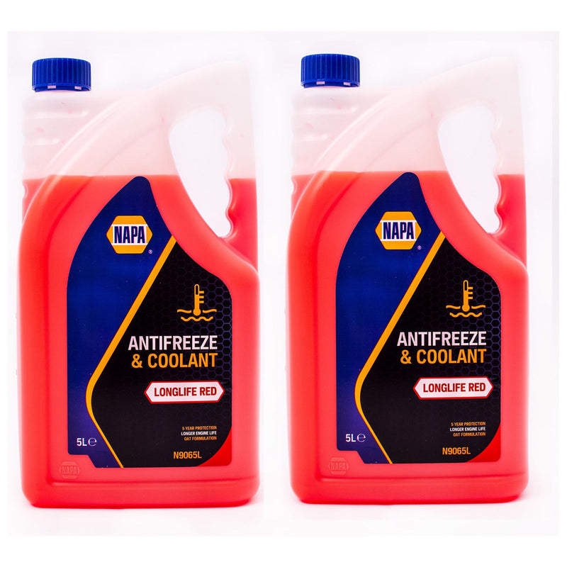 2x NAPA Red Antifreeze & Coolant Concentrate 5L Long Life Hi Spec 5 Litre NAPA - Dynamic Drive