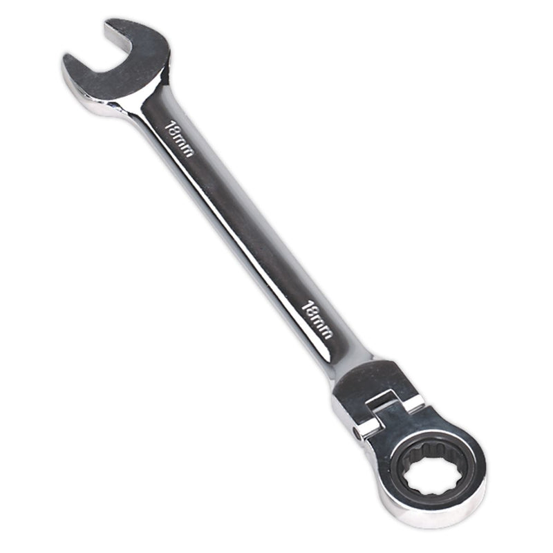 Sealey Flexi-Head Ratchet Combination Spanner 18mm FHRCW18 Sealey - Dynamic Drive