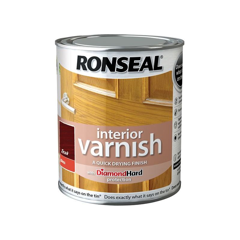 Ronseal Interior Varnish Quick Dry Gloss Teak 750ml Ronseal - Dynamic Drive