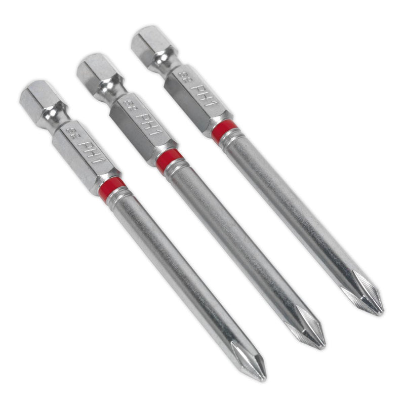 Sealey Power Tool Bit Phillips #1 Colour-Coded S2 75mm Pack of 3 AK210510 Sealey - Dynamic Drive