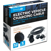 EV / Electric Car - Charging Cable | 5m | 32Amp | Type 1 to Type 2 | 7.2kW Town Tools - Dynamic Drive
