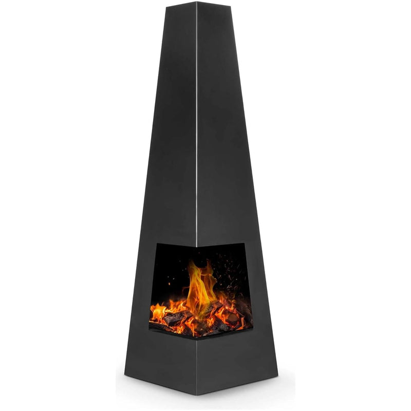 Dellonda Chiminea Wood Burner Heater for Outdoors W45cm x H150cm - Black Steel Dellonda - Dynamic Drive