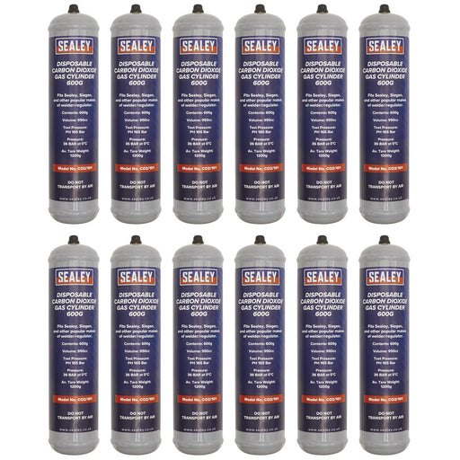 Sealey Disposable Carbon Dioxide Gas Cylinder 600g - Box of 12 CO2/101/12 Sealey - Dynamic Drive
