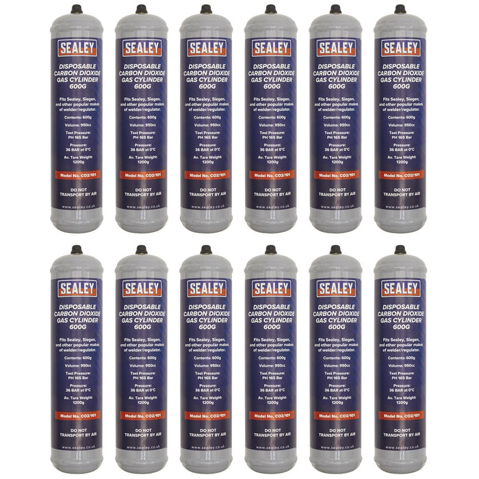 Sealey Disposable Carbon Dioxide Gas Cylinder 600g - Box of 12 CO2/101/12 Sealey - Dynamic Drive