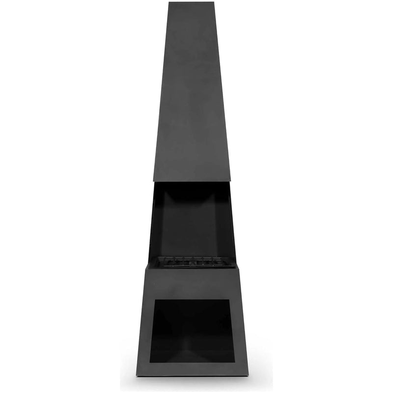 Dellonda Outdoor Chiminea Fireplace Fire Pit Heater Firewood Storage Black Steel Dellonda - Dynamic Drive