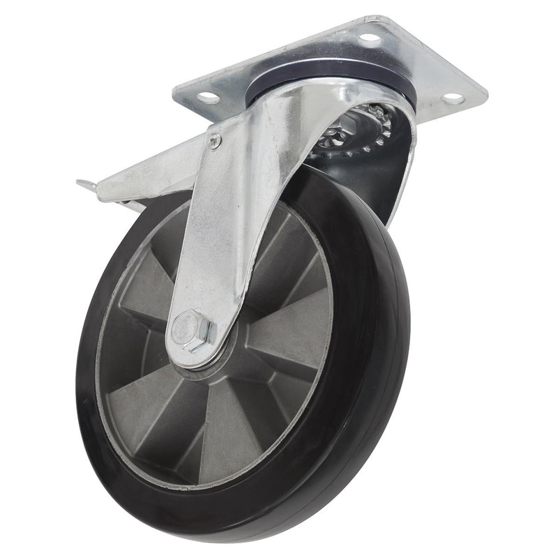 Sealey Heavy-Duty Rubber Castor Wheel Swivel With Total Lock125mm Trade Sealey - Dynamic Drive