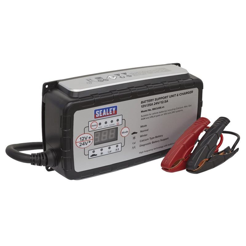 Sealey Battery Support Unit & Charger 12V-25A/24V-12.5A BSCU25 Sealey - Dynamic Drive