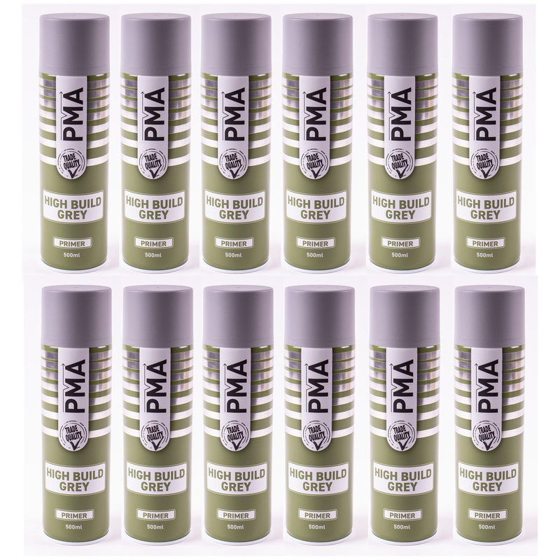 12x High Build Primer - 500ml Spray On Paint - Autotek Grey Aerosol High Coverage PMA - Dynamic Drive
