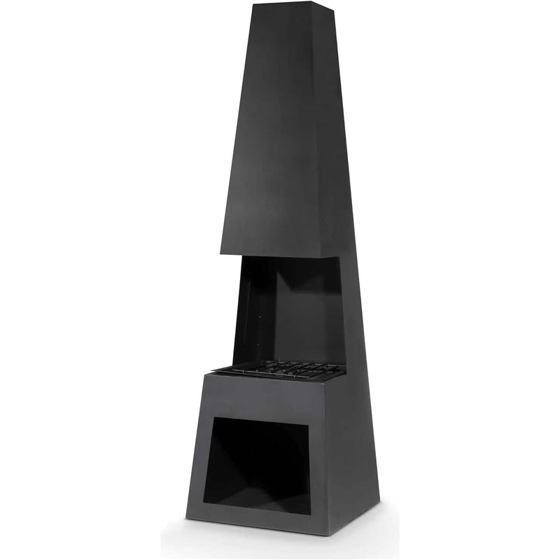 Dellonda Outdoor Chiminea Fireplace Fire Pit Heater Firewood Storage Black Steel Dellonda - Dynamic Drive