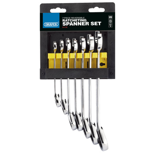 Draper HI-TORQ Metric Reversible Ratcheting Combination Spanner Set (7 Piece) Draper - Dynamic Drive