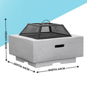 Dellonda Square Fire Pit with BBQ Grill Safety Mesh Screen Fire Poker Light Grey Dellonda - Dynamic Drive