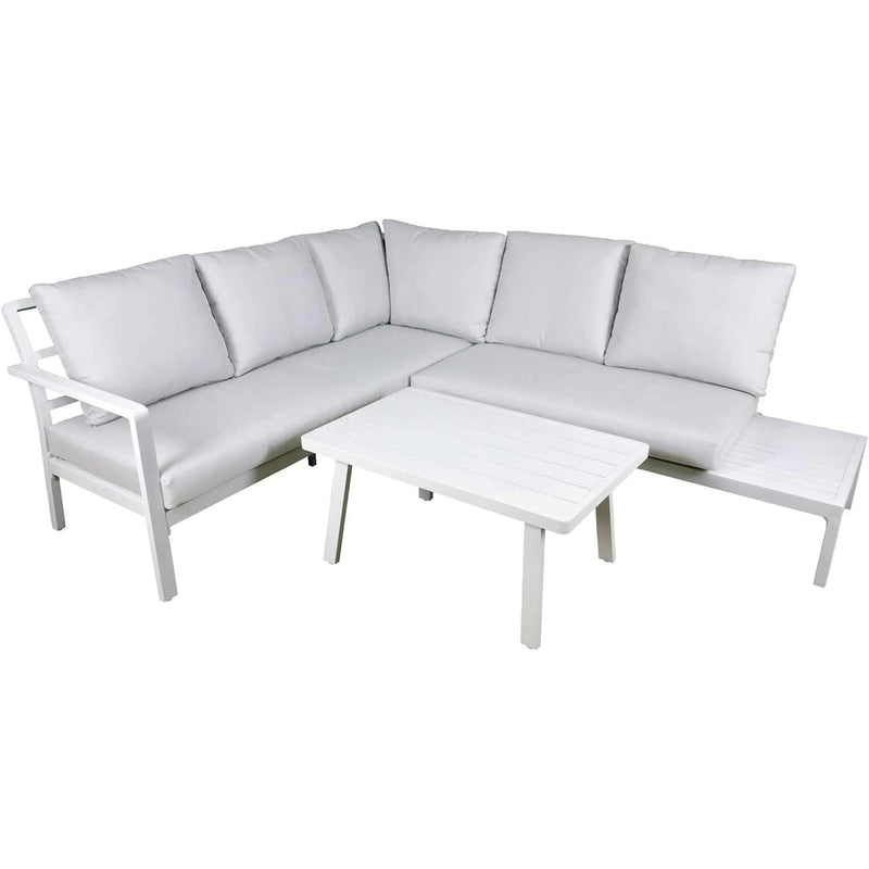 Dellonda Kyoto White 3 Piece Outdoor Garden Corner Sofa & Coffee Table Set Dellonda - Dynamic Drive