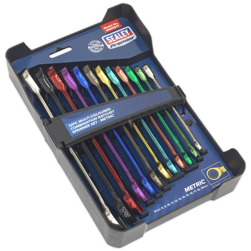 Sealey Combination Ratchet Spanner Set 12pc Multi-Coloured Metric Sealey - Dynamic Drive