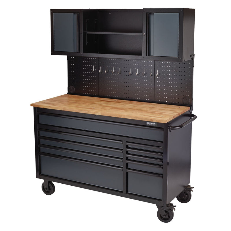Draper BUNKER Roller Workstation with Workbench, 10 Drawer, 56", Grey Draper - Dynamic Drive