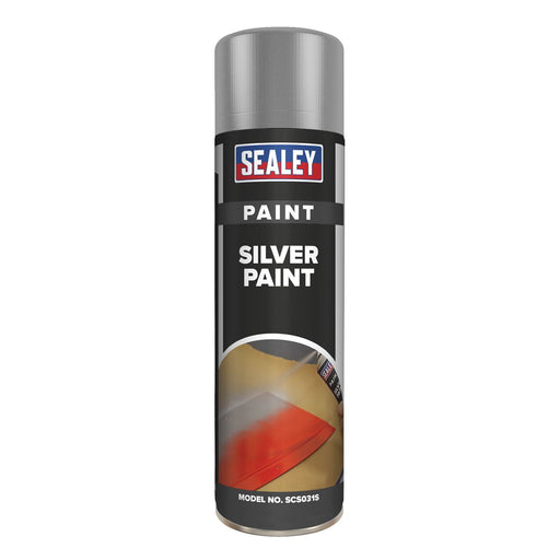 Sealey Silver Spray Paint 500ml for Metals Wood Plastic Fast Drying Sealey  - Dynamic Drive