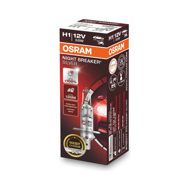 Osram NIGHT BREAKER SILVER H1, +100 percent more brightness, halogen headlamp, 6 Osram - Dynamic Drive