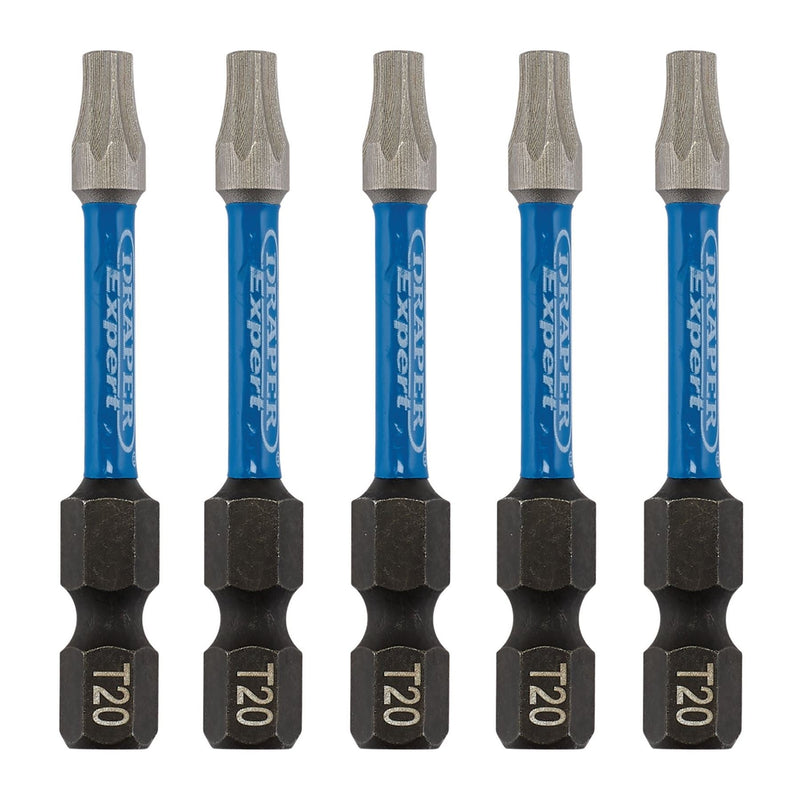 Draper Expert TX-STAR Impact Screwdriver Bits, T20 x 50mm, 1/4" Hex (Pack of 5) Draper - Dynamic Drive