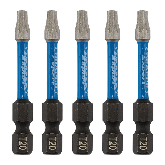 Draper Expert TX-STAR Impact Screwdriver Bits, T20 x 50mm, 1/4" Hex (Pack of 5) Draper - Dynamic Drive