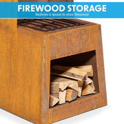 Dellonda Outdoor Chiminea Fireplace Heater Firewood Storage - Corten Steel Dellonda  - Dynamic Drive