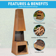Dellonda Outdoor Chiminea Fireplace Heater Firewood Storage - Corten Steel Dellonda  - Dynamic Drive