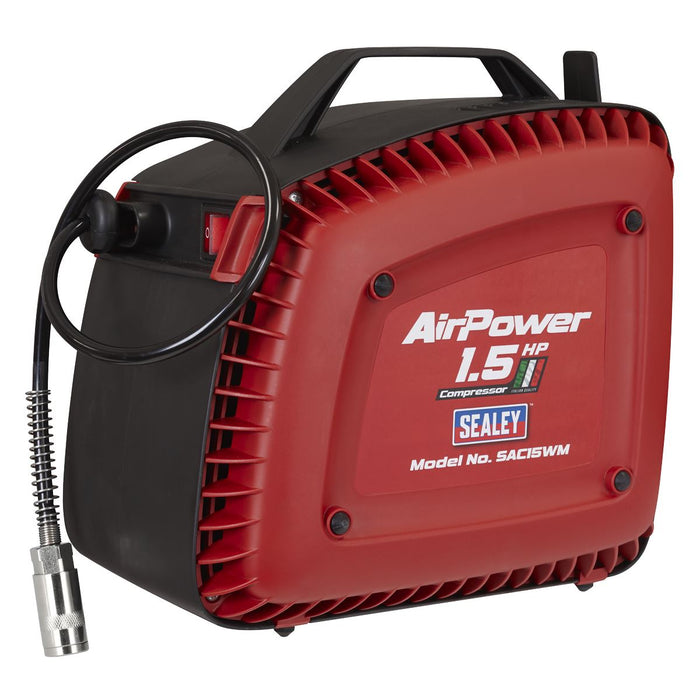 Sealey Wall Mounting Oil Free Air Compressor 1.5hp with 7m Retractable Hose Reel Sealey - Dynamic Drive