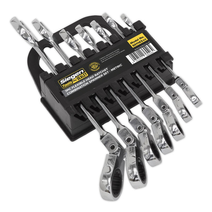 Sealey Flexible Head Ratchet Combination Spanner Set 7pc Metric S01143 Siegen by Sealey - Dynamic Drive