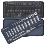 Sealey Premier 34pc 3/8" Drive Lock On Socket Set 6-24mm Ratchet Handle Sealey  - Dynamic Drive
