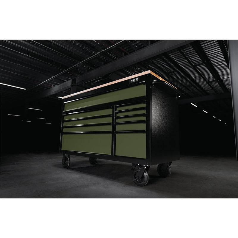 Draper BUNKER Workbench Roller Tool Cabinet, 10 Drawer, 56", Green 08236 Draper - Dynamic Drive