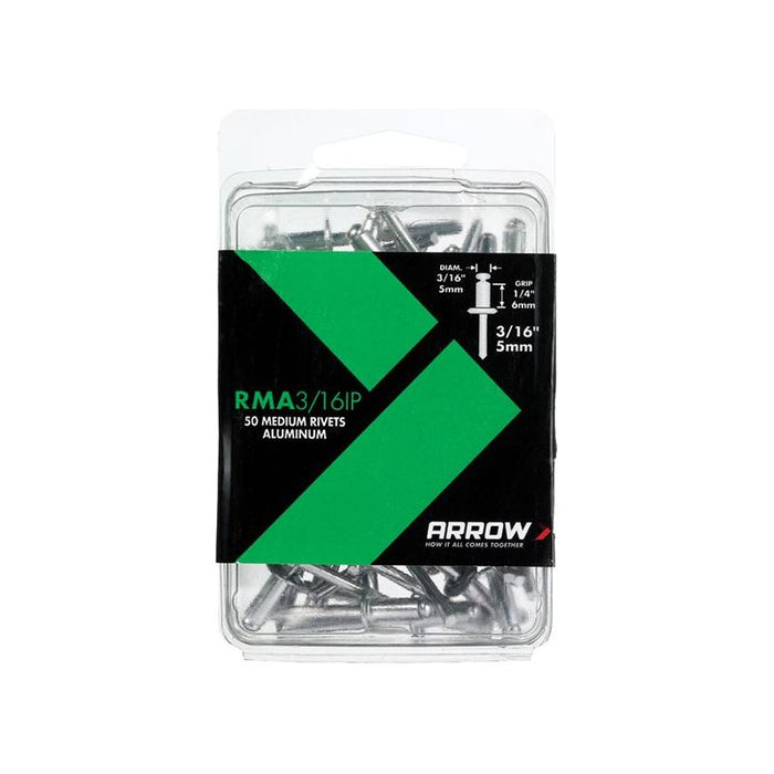 Arrow RMA 3/16IP Aluminium Rivets 3/16in Medium Pack of 50 Arrow - Dynamic Drive