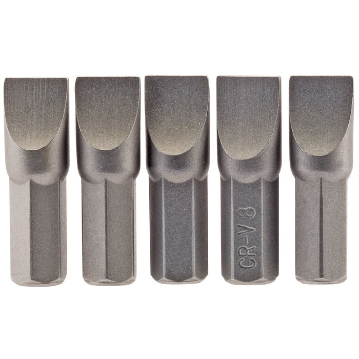 Draper Plain Slot Insert Bit, 8.0mm, 1/4" Hex, 25mm Long (Pack of 5) 64013 Draper - Dynamic Drive