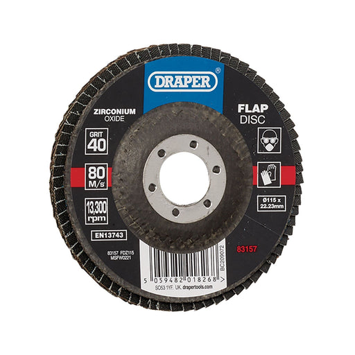 Draper Zirconium Oxide Flap Disc, 115 x 22.23mm, 40 Grit 83157 Draper - Dynamic Drive