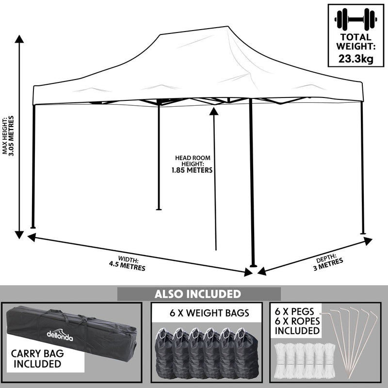 Dellonda 3 x 4.5m Pop-Up Gazebo Heavy Duty with Carry Bag - Beige Dellonda - Dynamic Drive