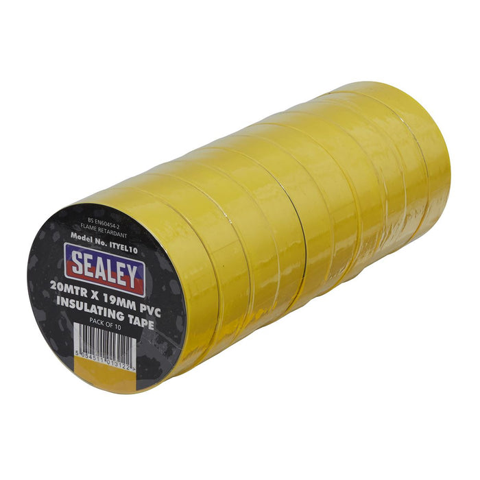 Sealey PVC Insulating Tape 19mm x 20m Yellow Pack of 10 ITYEL10 Sealey - Dynamic Drive