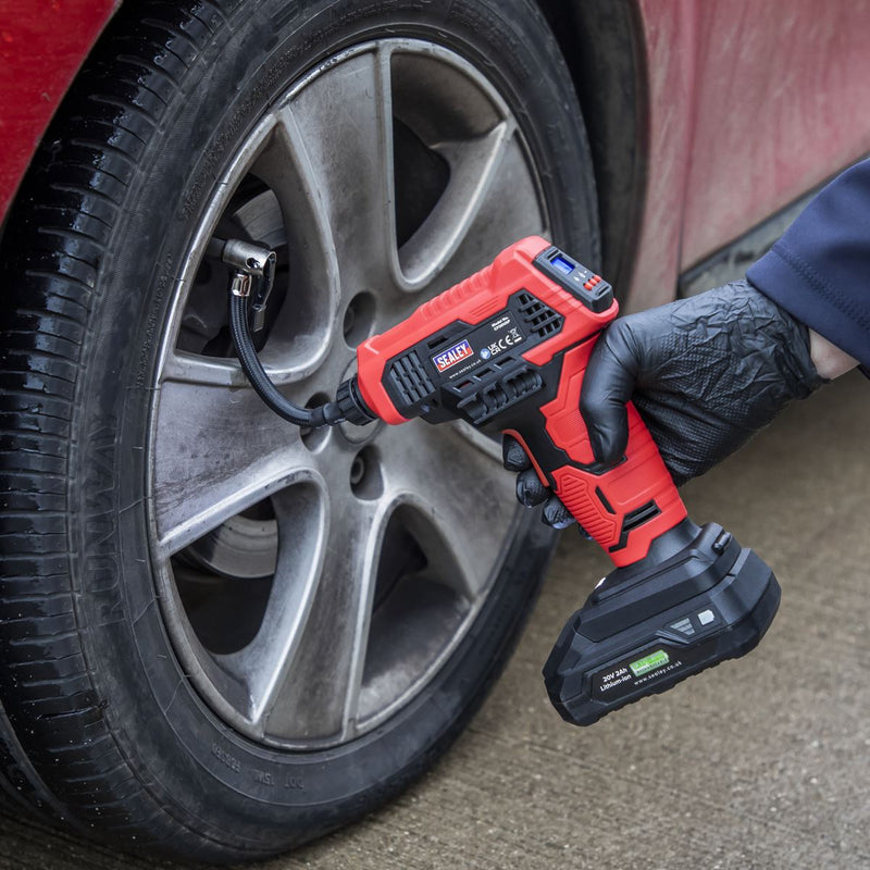 Sealey Cordless Air Pump Tyre Inflator 20V Li-ion Body Only Digital LED Display Sealey  - Dynamic Drive