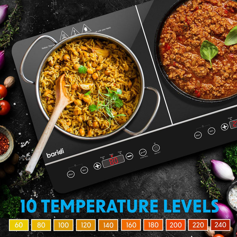 Baridi Portable Induction Hob with 2 Cooking Zones 60 x 36 x 6.5cm - Black Baridi - Dynamic Drive